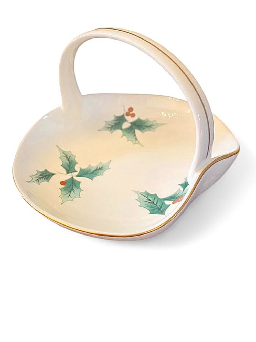 Mikasa Bone China Ribbon Holly FX017. Candy Nut Basket Dish Japan